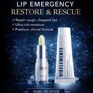 Bioelements Lip Emergency Duo: Lip Buff + Instant Emollient Balm Kit- NEW NIB